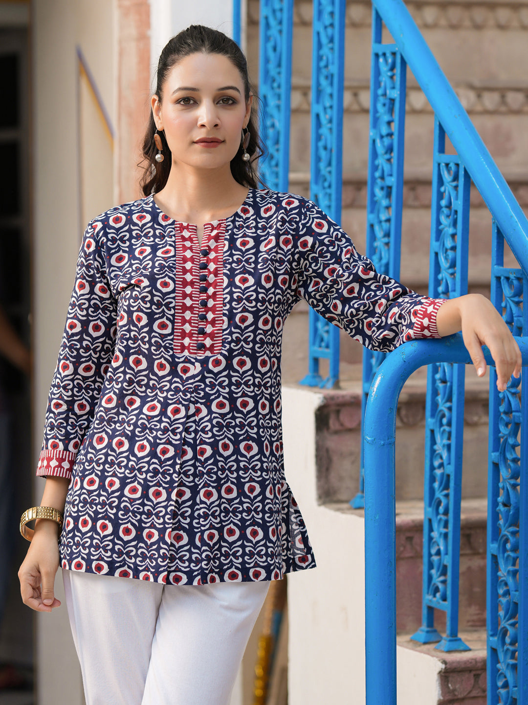 Women Ethnic Motifs Printed Cotton Top