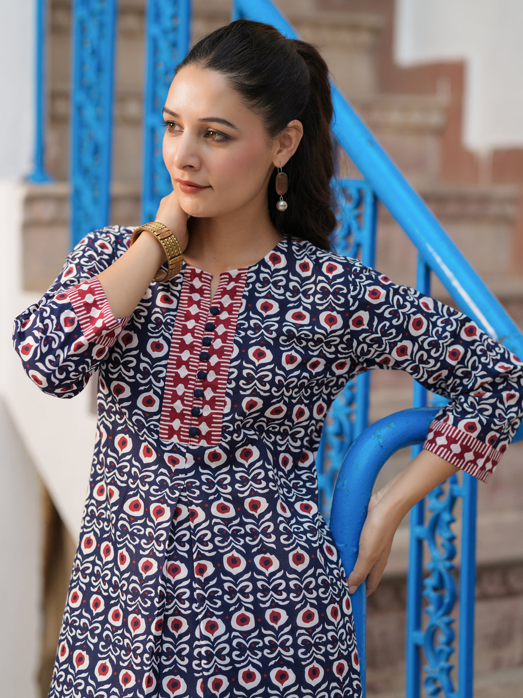 Women Ethnic Motifs Printed Cotton Top