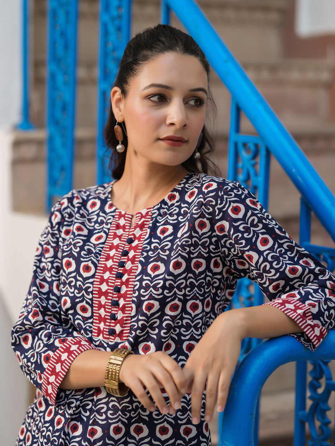 Women Ethnic Motifs Printed Cotton Top
