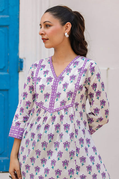 Women Floral Printed V-Neck A-Line Cotton Top