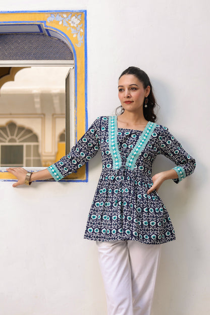 Women Printed Pure Cotton Peplum Top