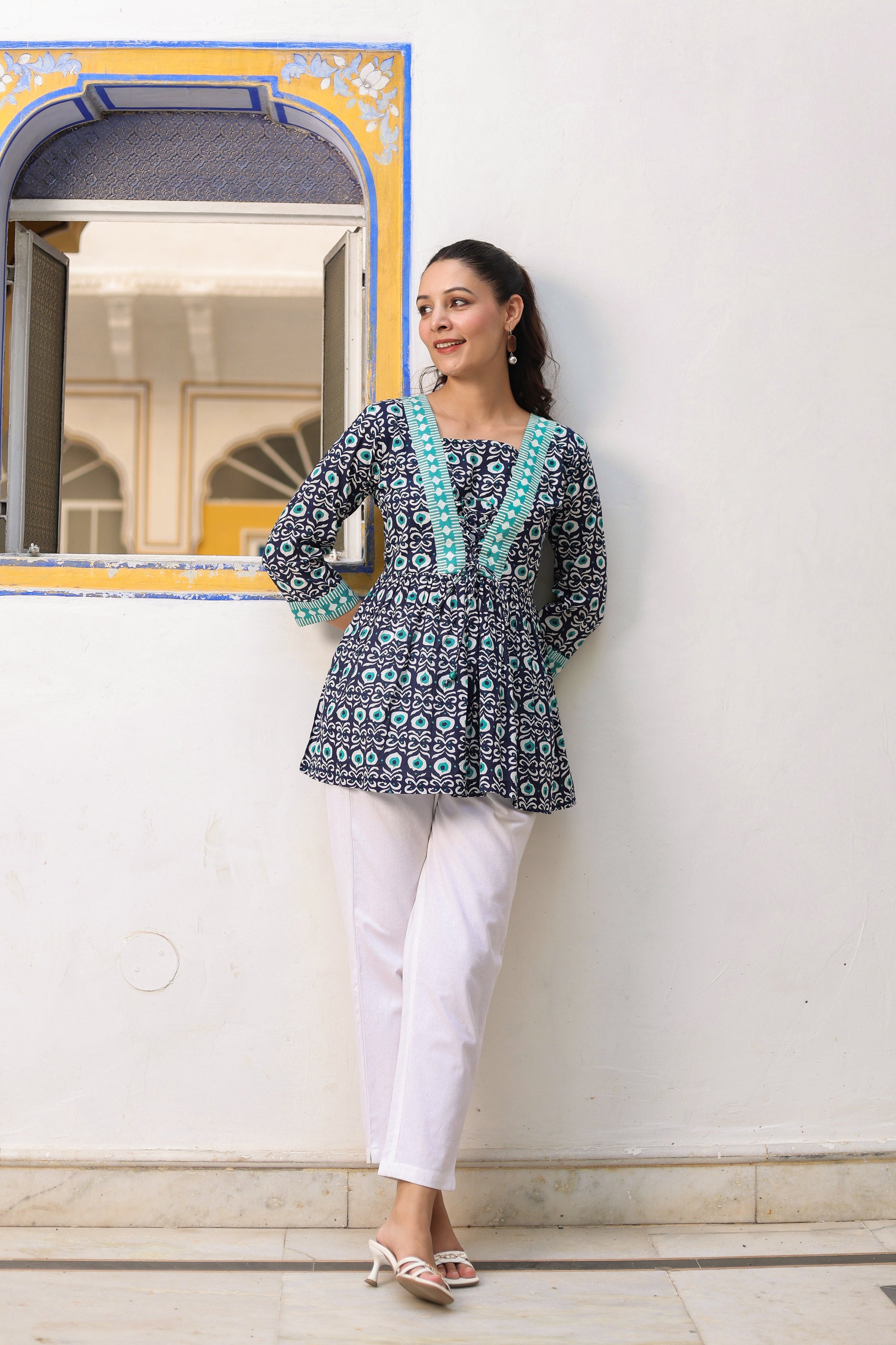 Women Printed Pure Cotton Peplum Top