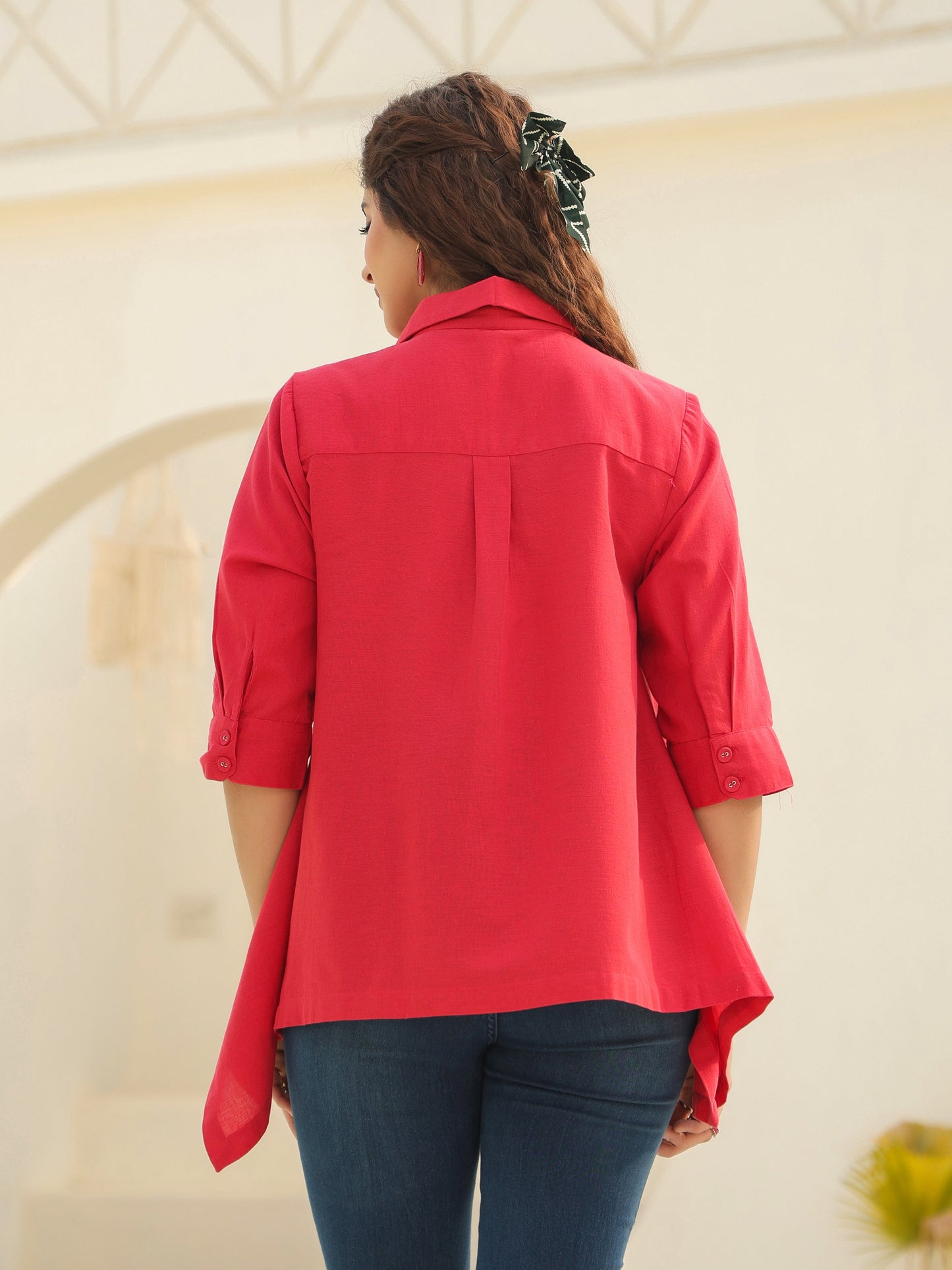 Women Shirt Collar Cotton Top