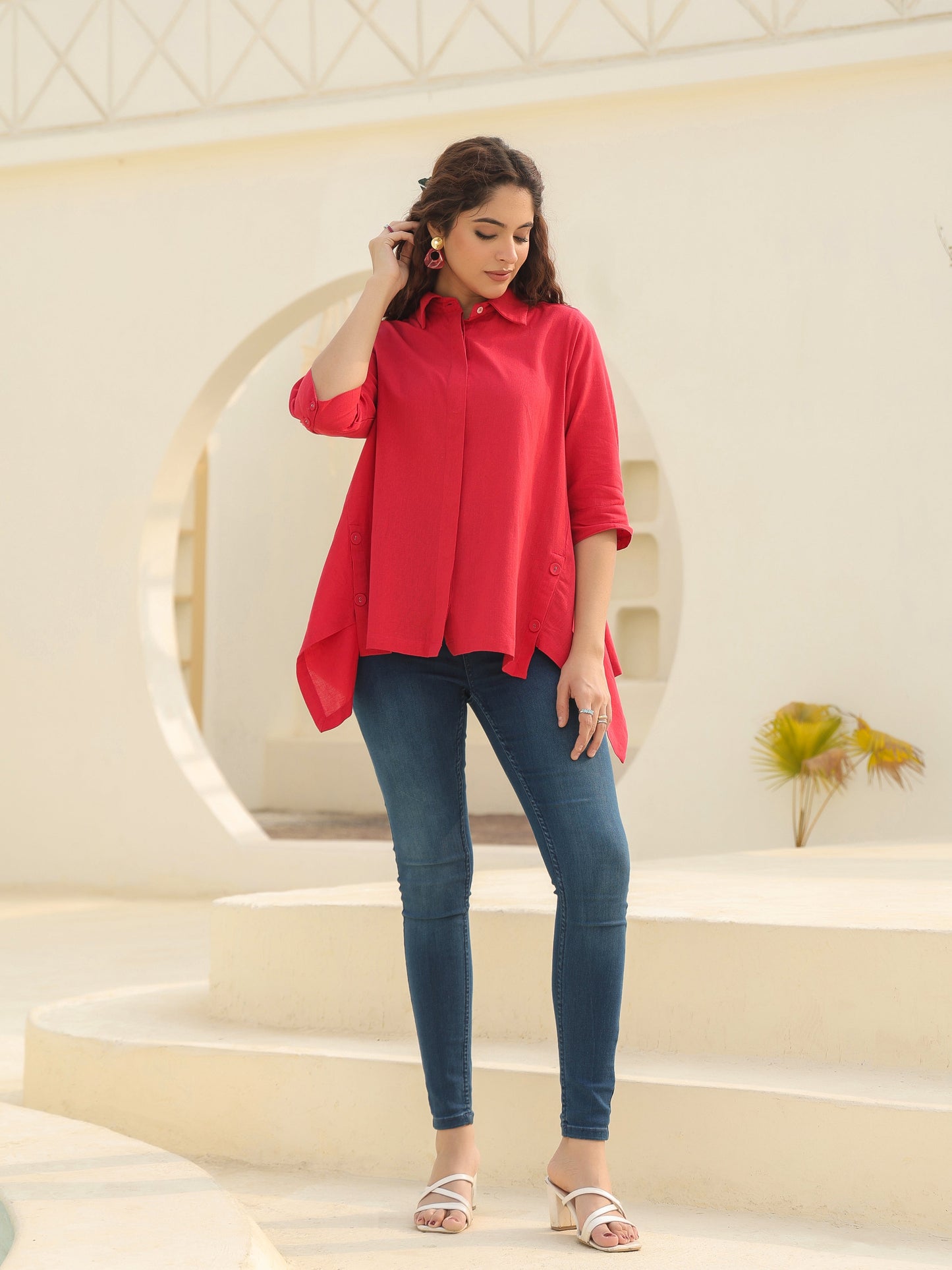 Women Shirt Collar Cotton Top
