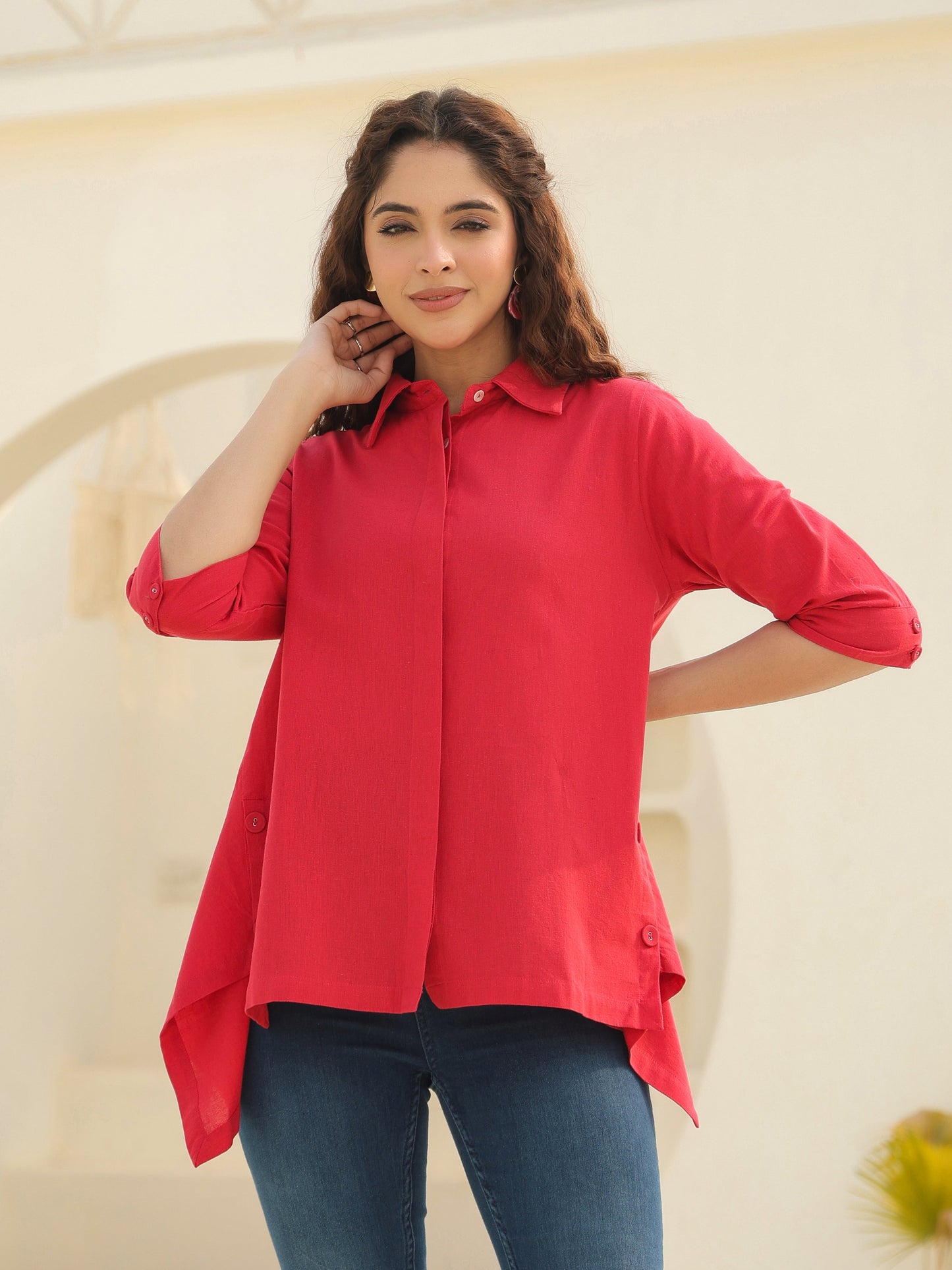 Women Shirt Collar Cotton Top