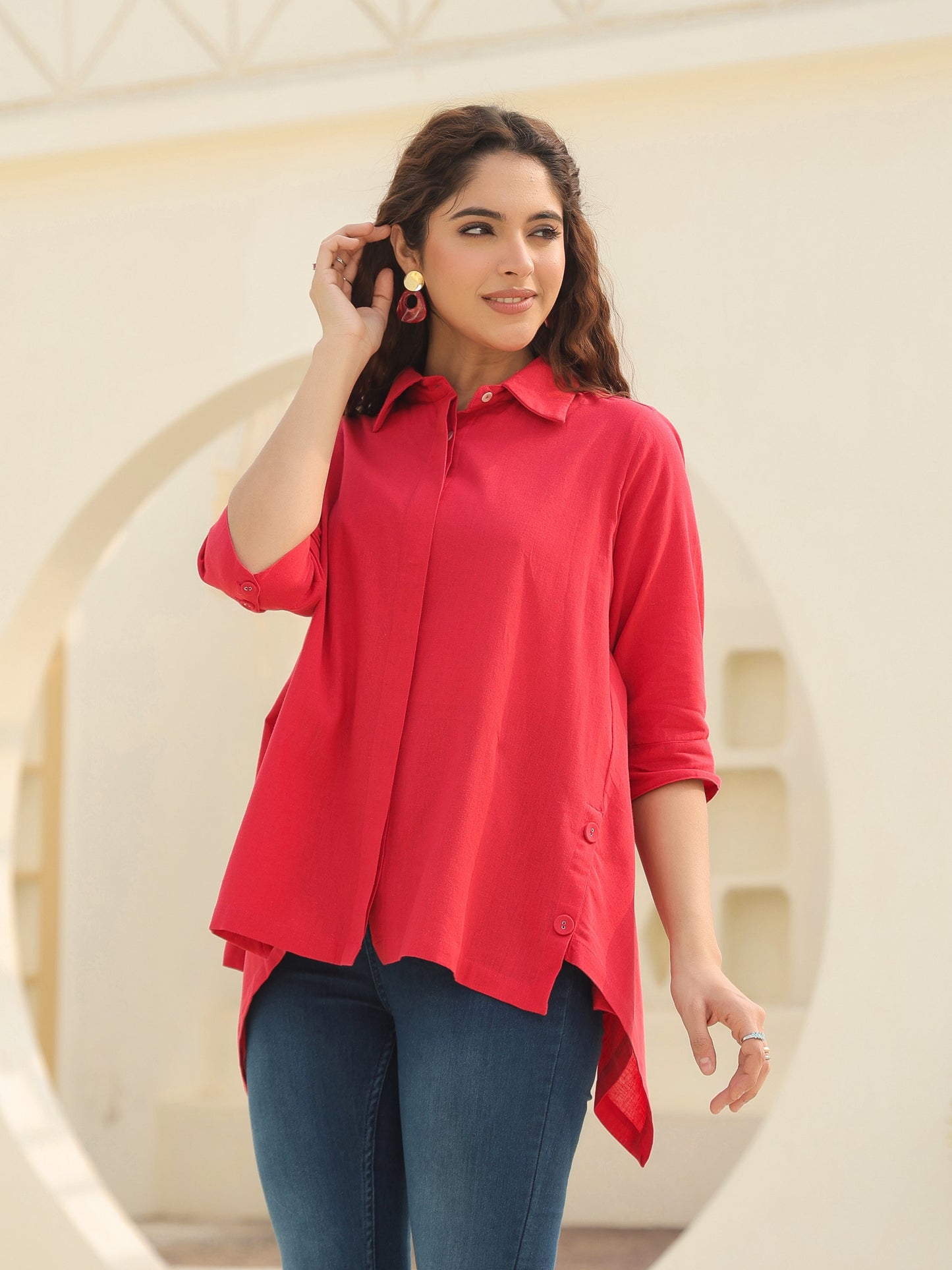 Women Shirt Collar Cotton Top