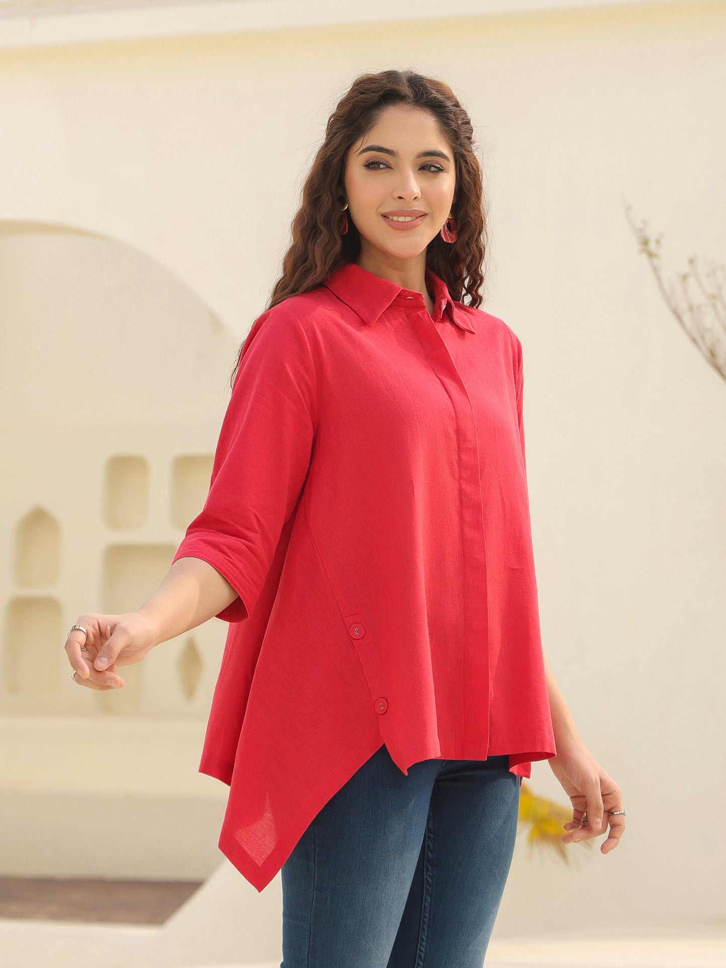 Women Shirt Collar Cotton Top