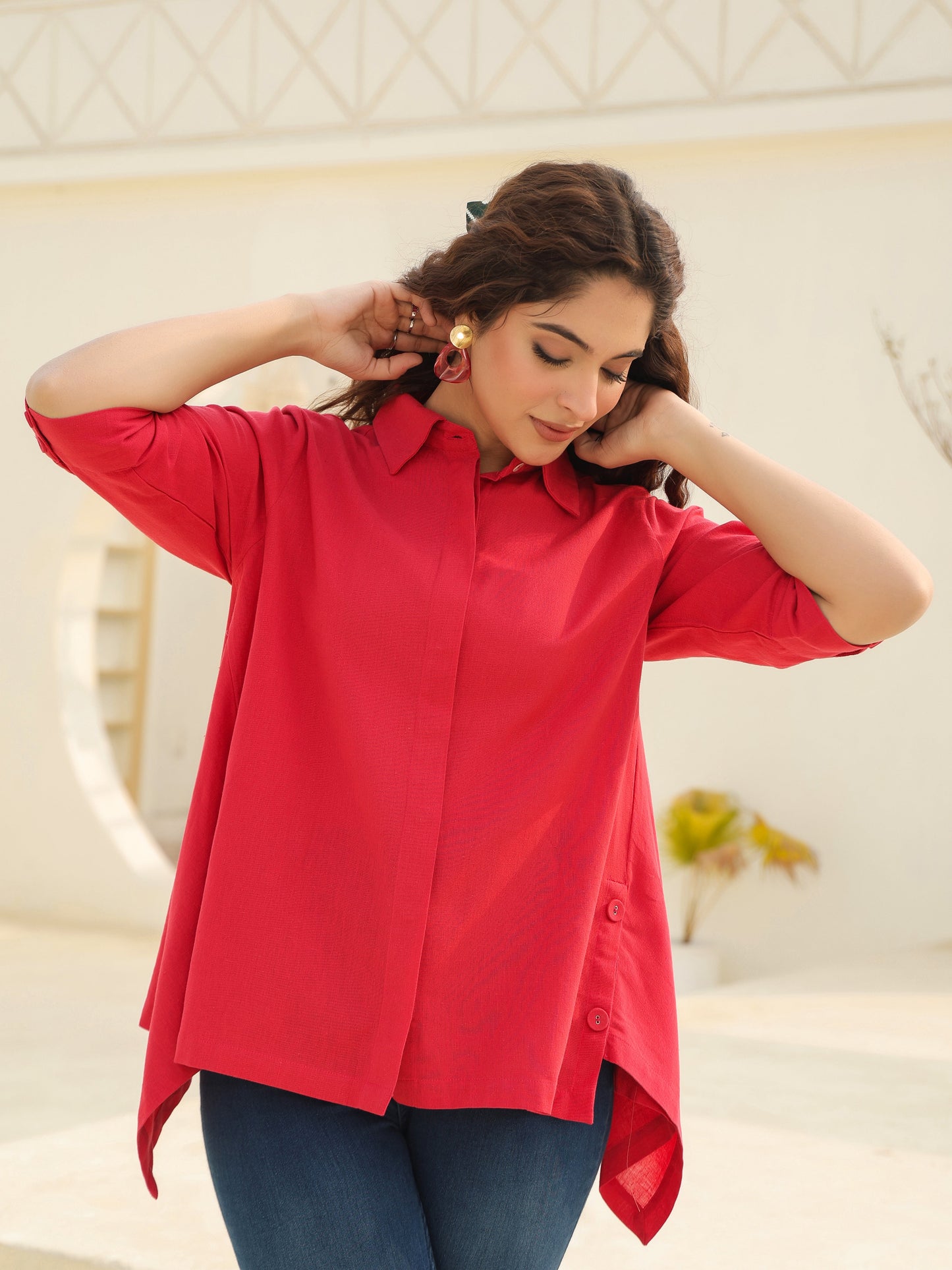 Women Shirt Collar Cotton Top