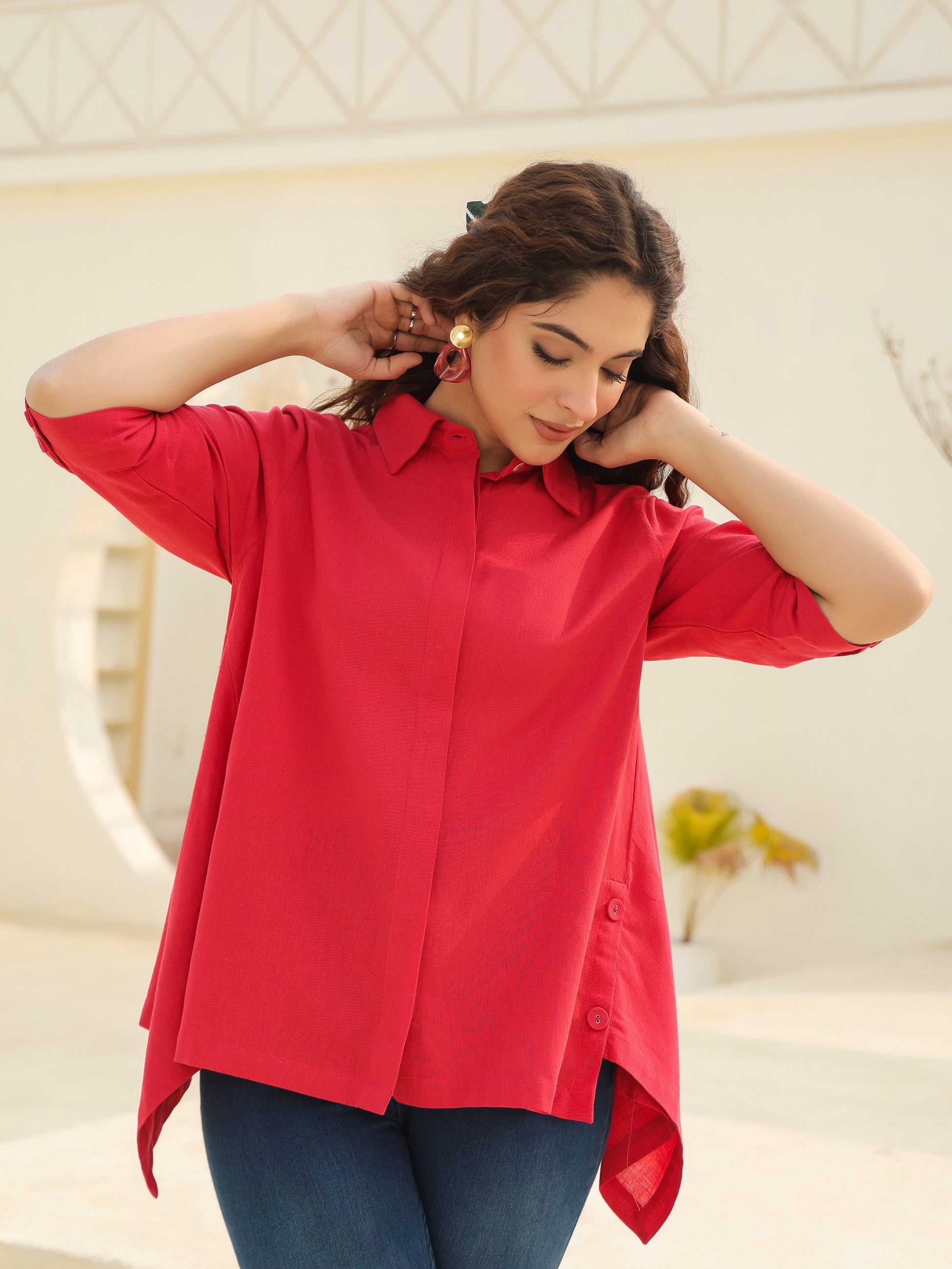 Women Shirt Collar Cotton Top