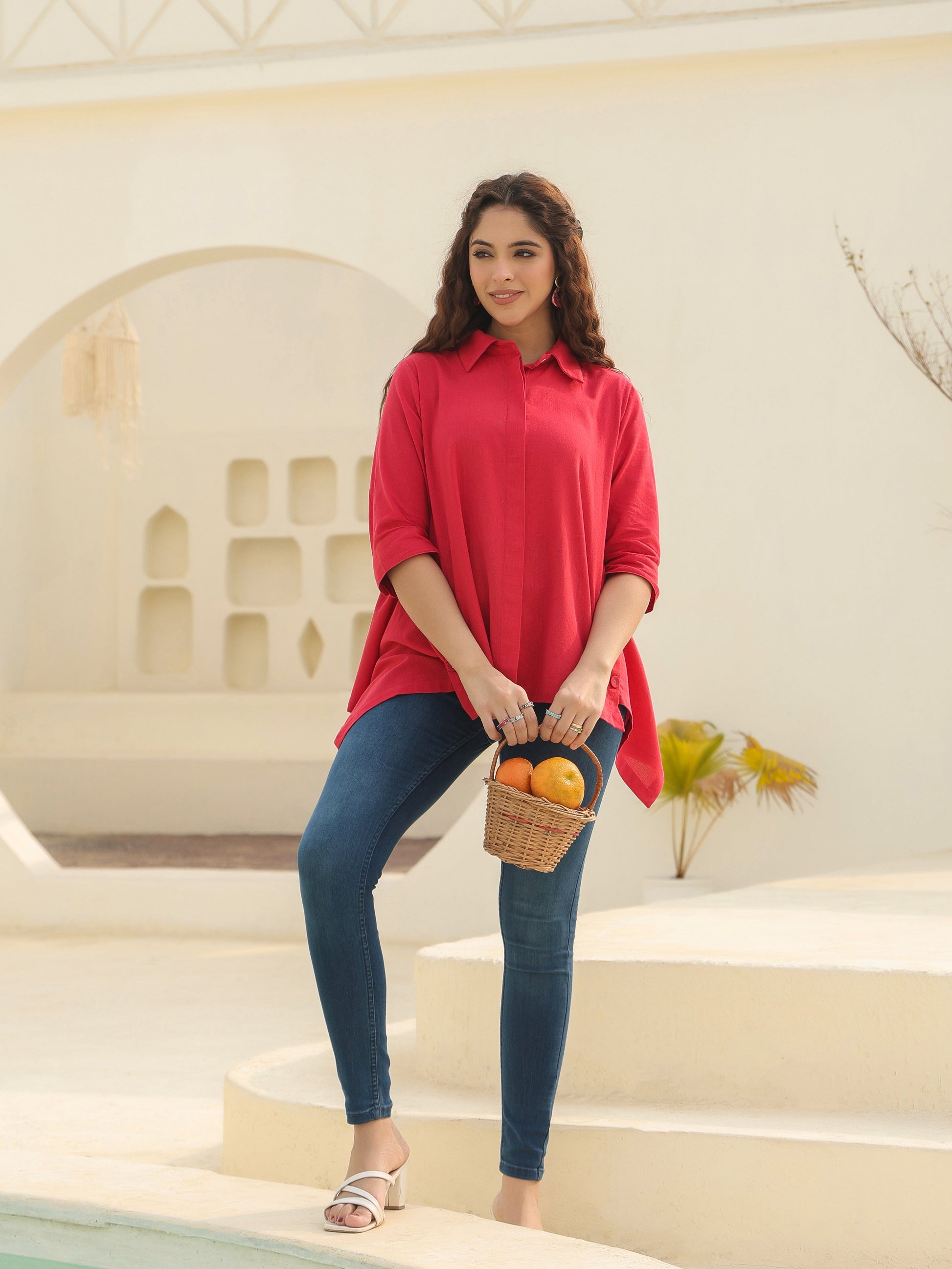 Women Shirt Collar Cotton Top