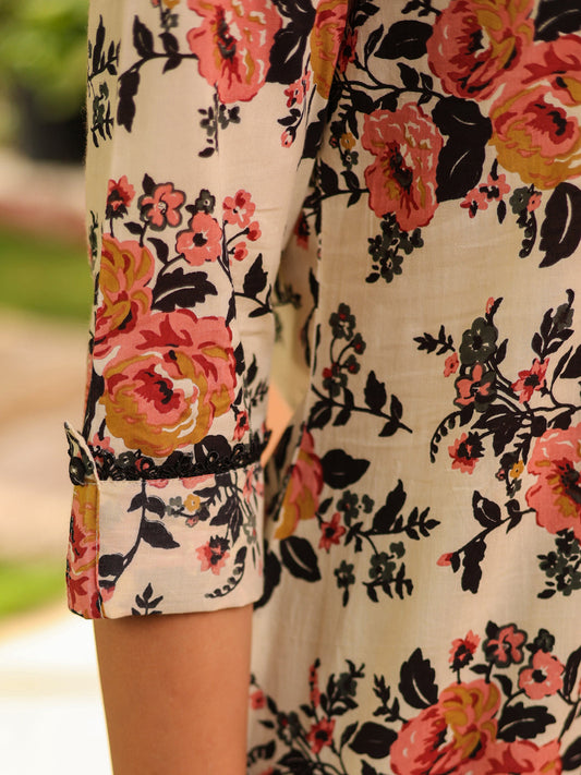 Women Floral Printed Pure Cotton Kurti