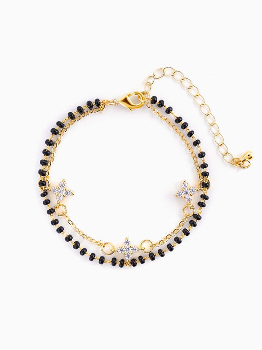 Saira Sparkling White Shaped Charms 14K Gold Plated Mangalsutra Bracelet