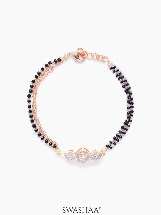 Sakhi Sparkling Diamonds Flower Charm Double Layered Rosegold Plated Mangalsutra Bracelet