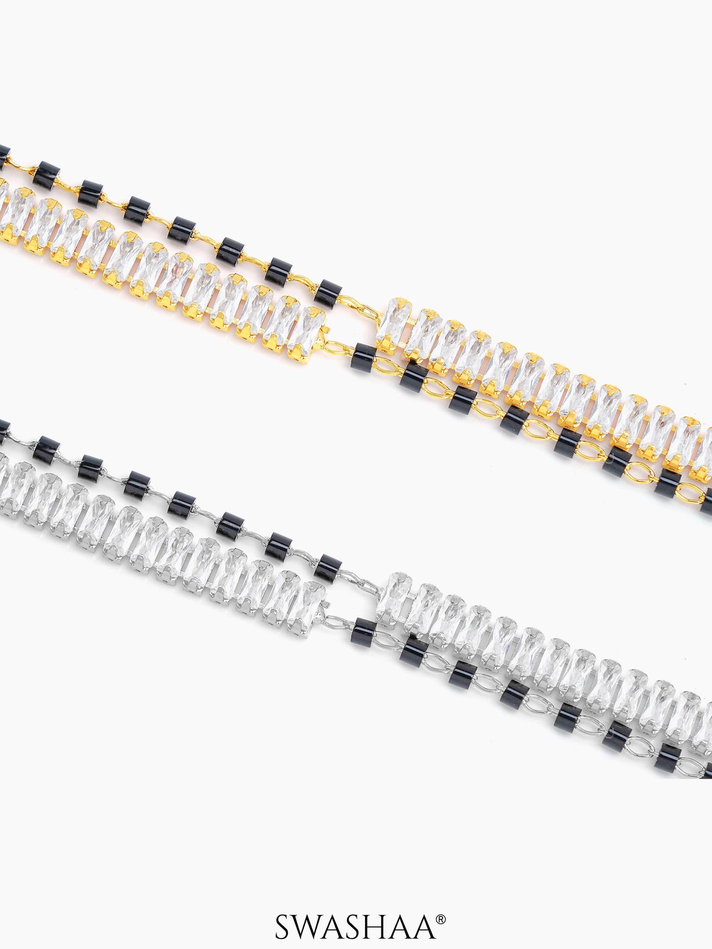 Samiha Baguette Diamond White Dual-Chain 18K Gold Plated-Silver Mangalsutra Bracelet