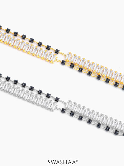 Samiha Baguette Diamond White Dual-Chain 18K Gold Plated-Silver Mangalsutra Bracelet