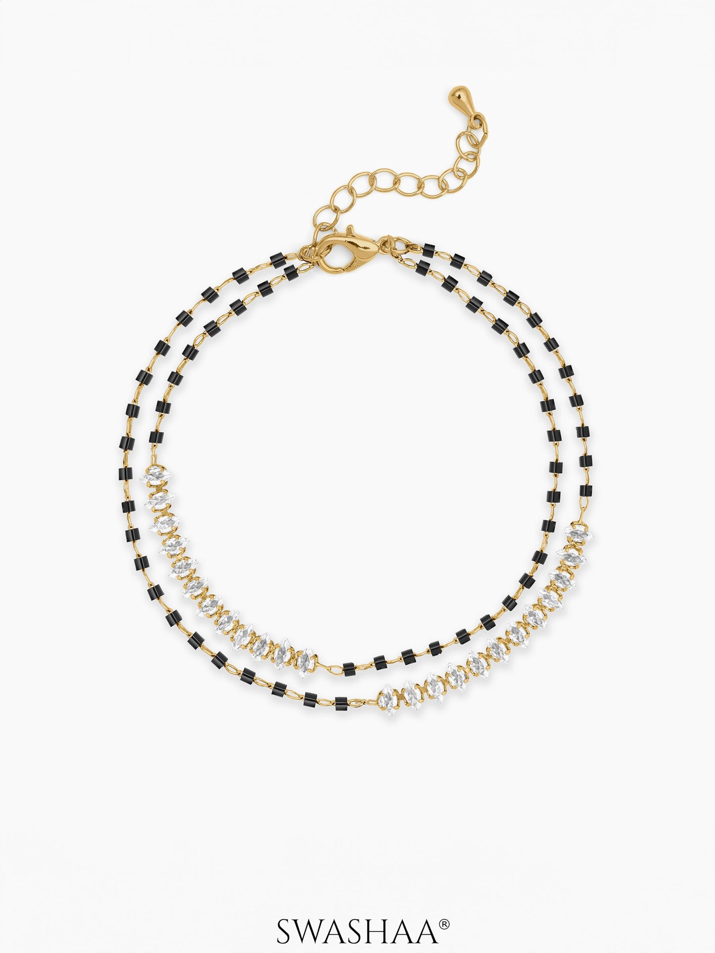 Samiha Baguette Diamond White Dual-Chain 18K Gold Plated  Mangalsutra Bracelet