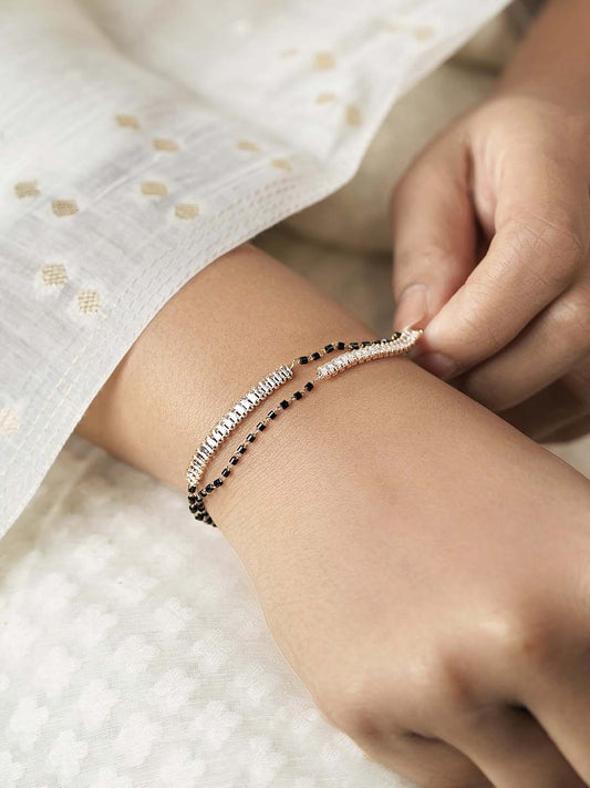 Samiha Baguette Diamond White Dual-Chain 18K Gold Plated  Mangalsutra Bracelet