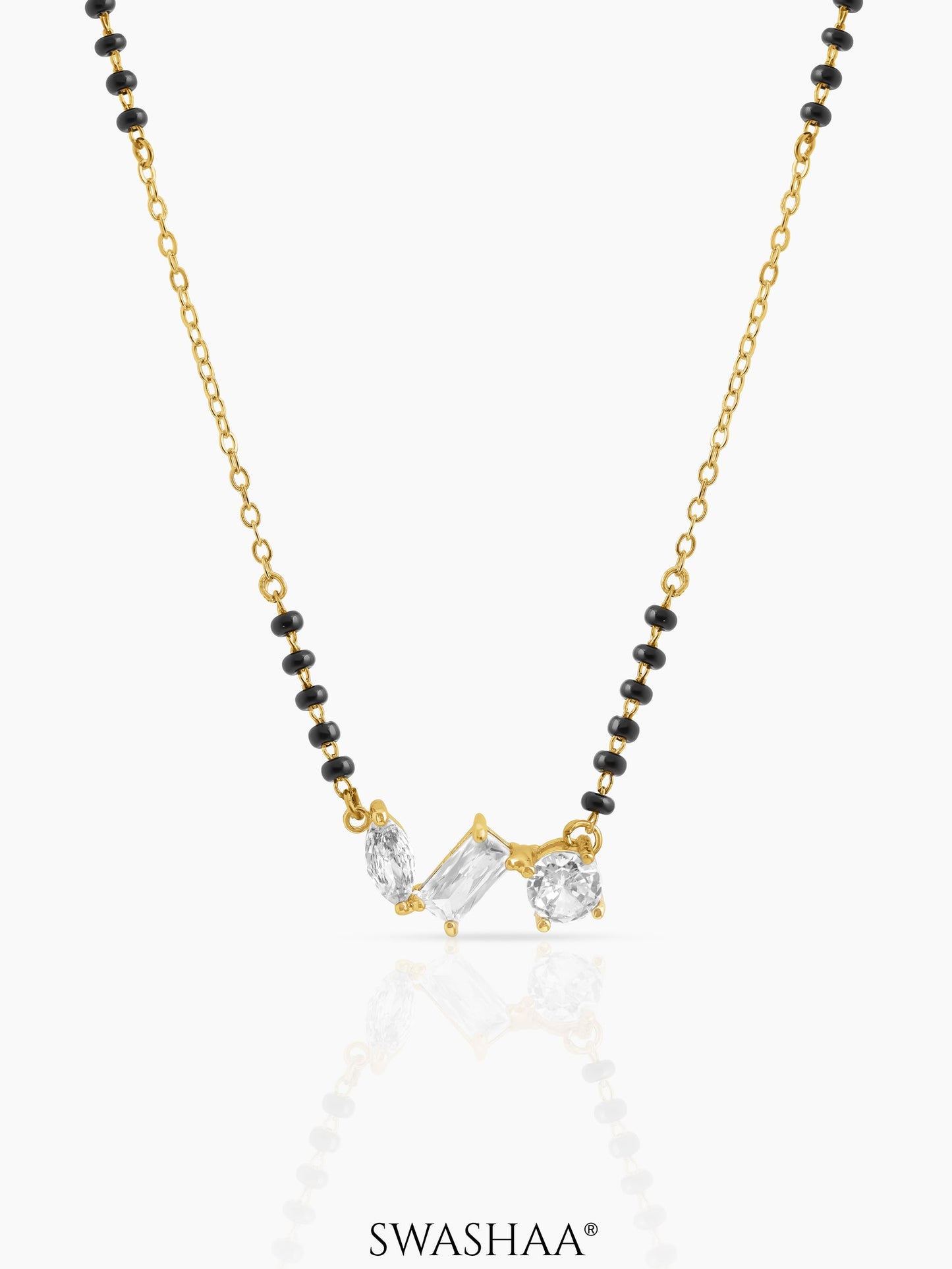 Sarika Trio Cluster Marquise Baguette Round Diamond 18K Gold Plated Mangalsutra