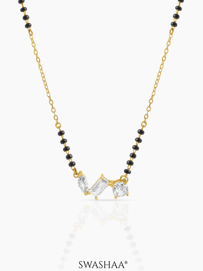 Sarika Trio Cluster Marquise Baguette Round Diamond 18K Gold Plated Mangalsutra