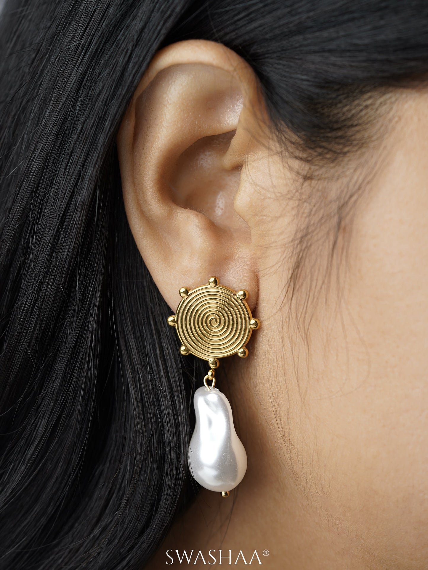 Sarina Sunbrust Baroque Pearl 18K Gold Plated Drop Earrings