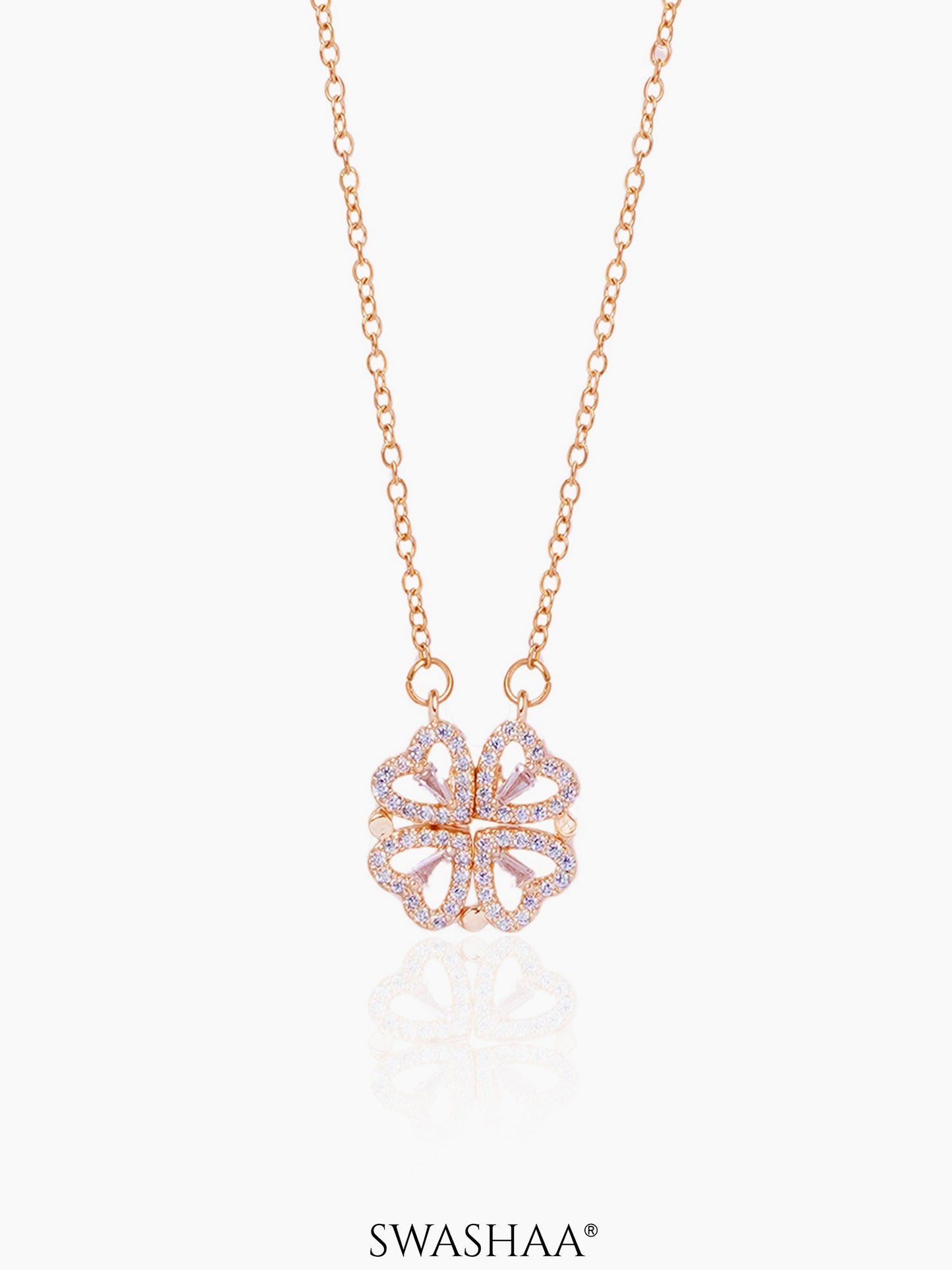 Shiny Leaf Flower Clover Charm Rosegold Plated Chain Pendant Necklace