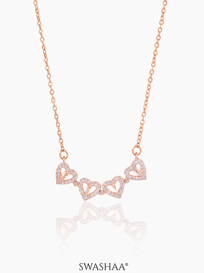 Shiny Leaf Flower Clover Charm Rosegold Plated Chain Pendant Necklace
