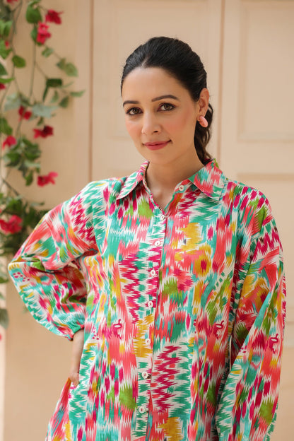 Shirt Collar Printed Top