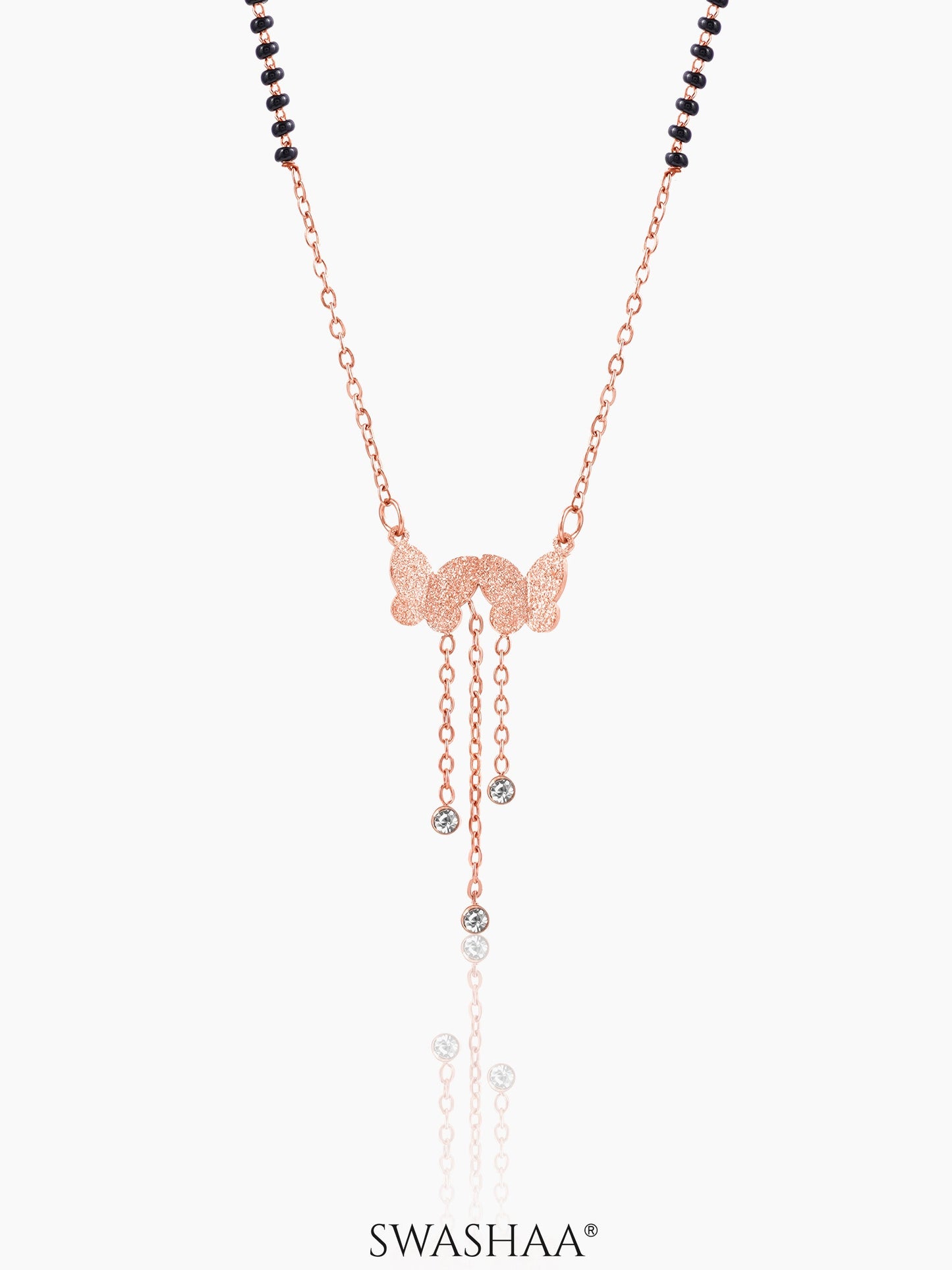 Shreya Butterfly Diamond Charm Rosegold Plated Pendant Mangalsutra