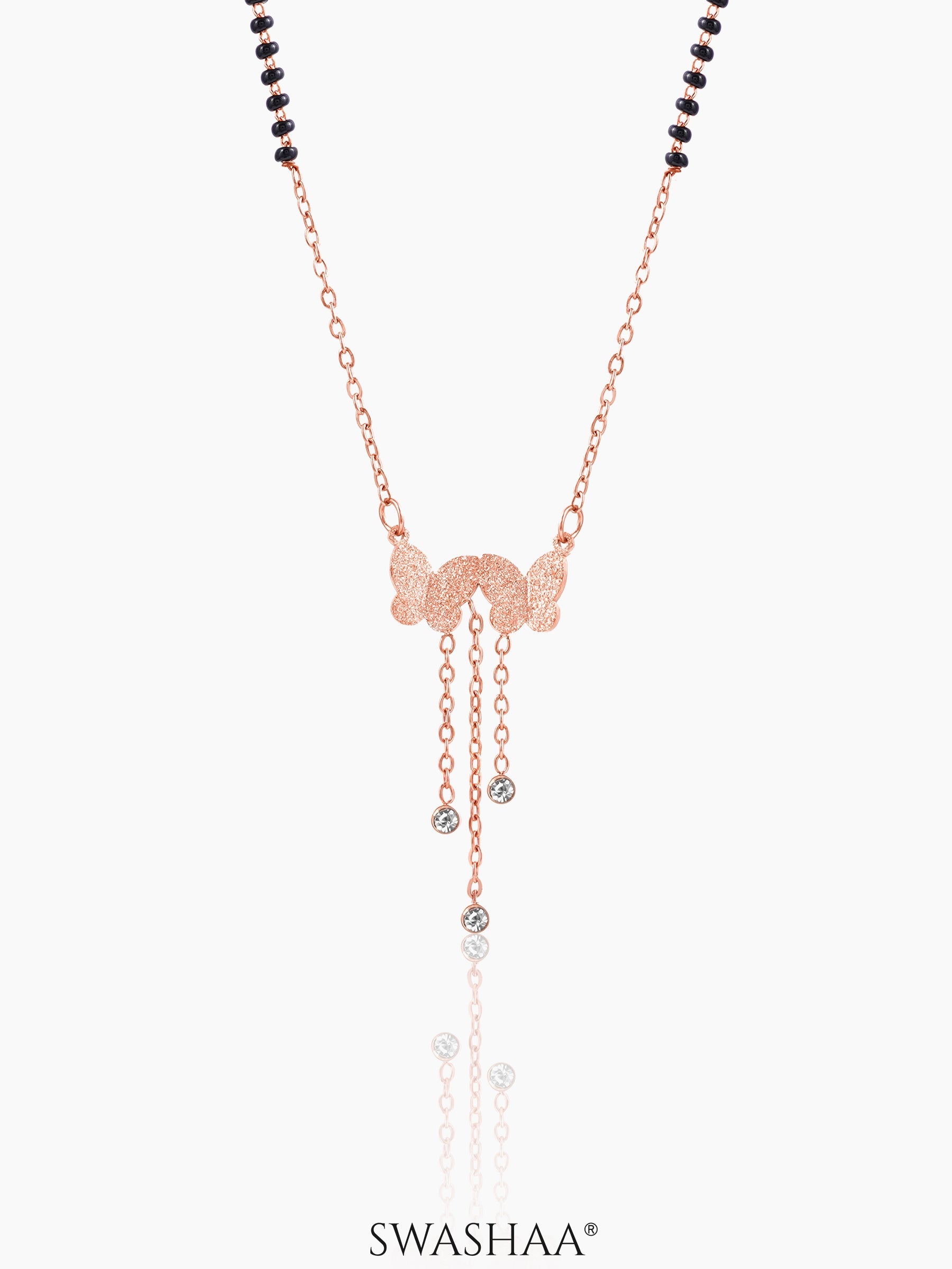 Shreya Butterfly Diamond Charm Rosegold Plated Pendant Mangalsutra