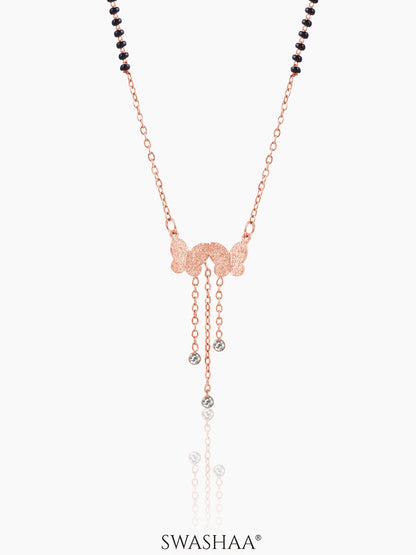 Shreya Butterfly Diamond Charm Rosegold Plated Pendant Mangalsutra