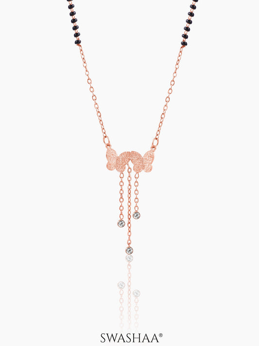 Shreya Butterfly Diamond Charm Rosegold Plated Pendant Mangalsutra