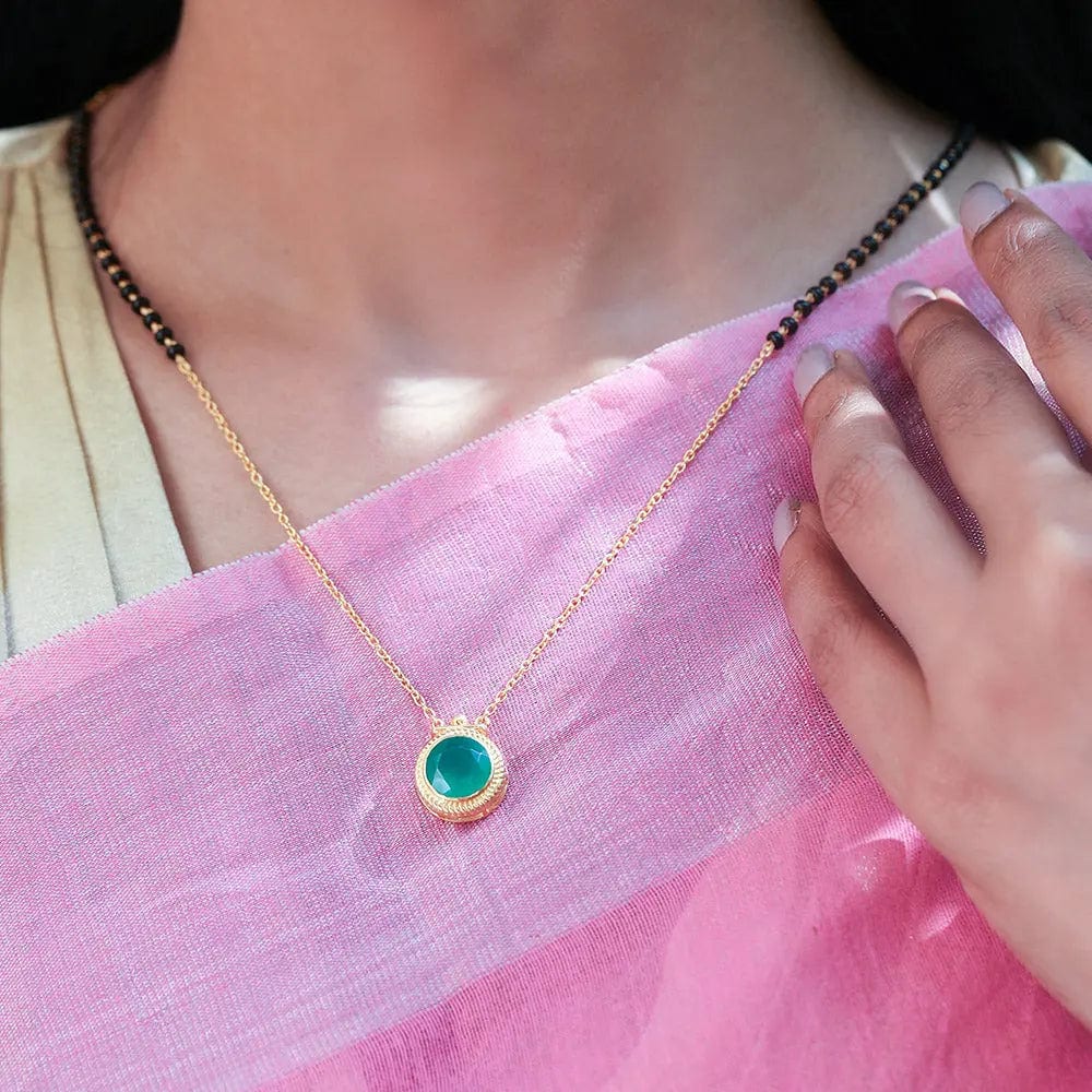 Silver 92.5 Green Mangalsutra Necklace