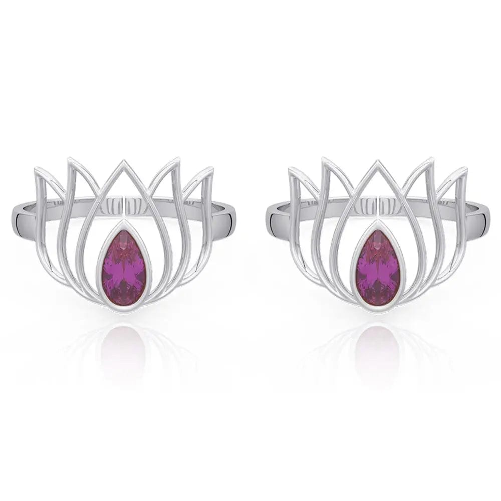 92.5 Sterling Silver Lotus Toe ring with Pink stone