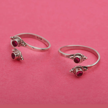 92.5 Sterling Silver Red Toe Ring