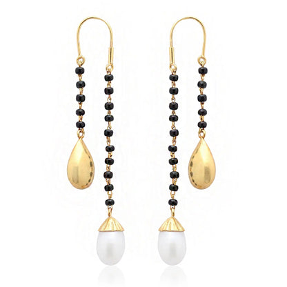 Silver Pearl And Gold Drop Mangalsutra Earrings