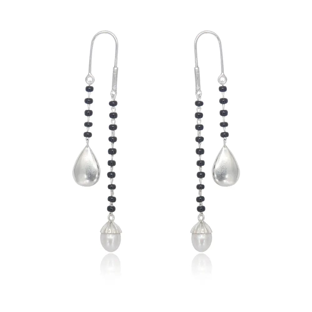 Silver Pearl And Gold Drop Mangalsutra Earrings