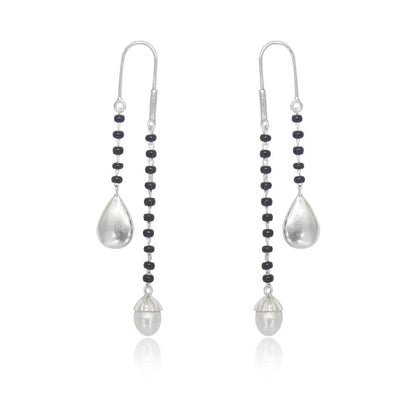 Silver Pearl And Gold Drop Mangalsutra Earrings