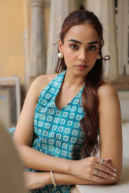 Sleeveless cotton peplum top blue