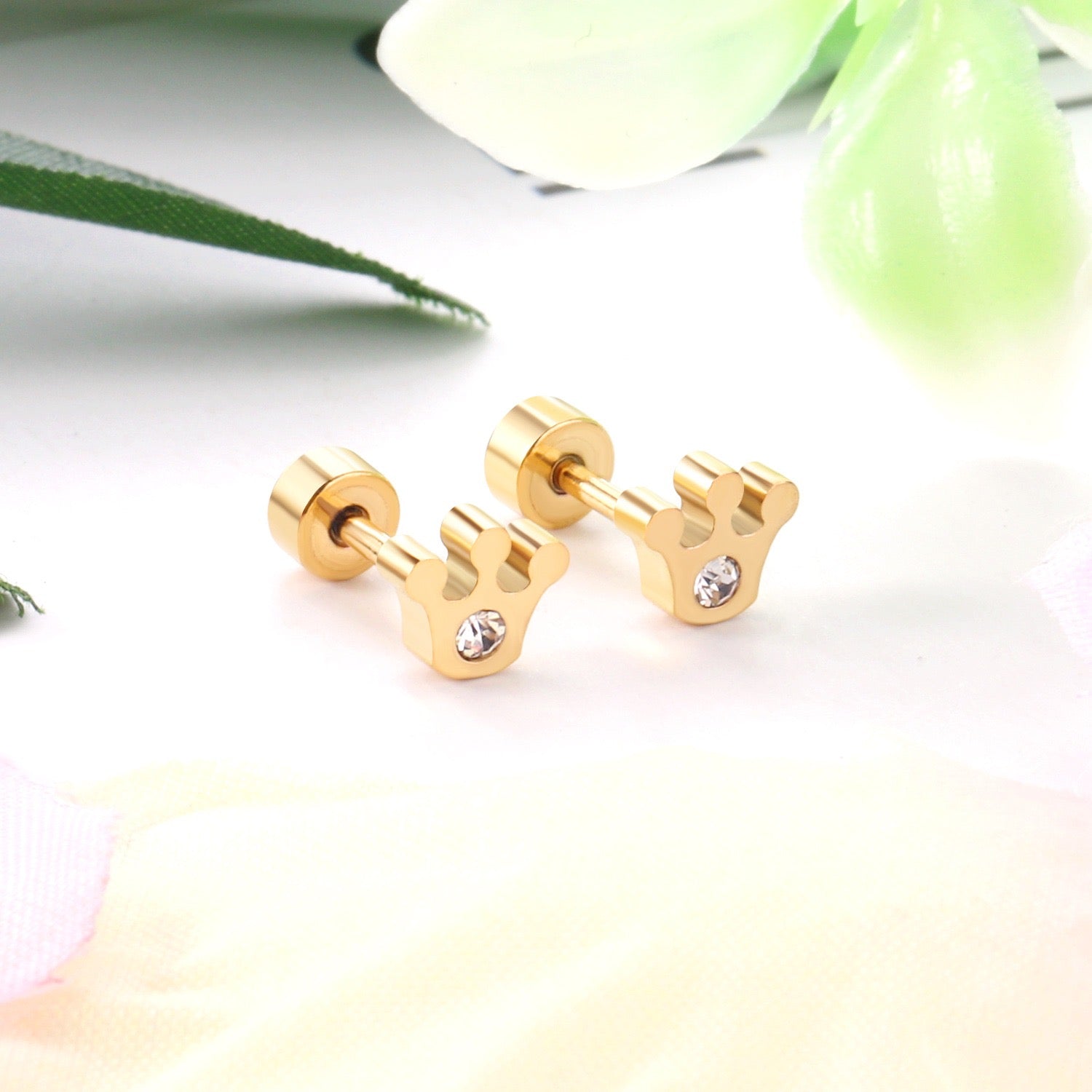 Sparkle Crown 18K Gold Plated Children's Earrings - Twisty Locks  - Kids and Women Hair Accessories, Fashion Clothing and Jewellery India