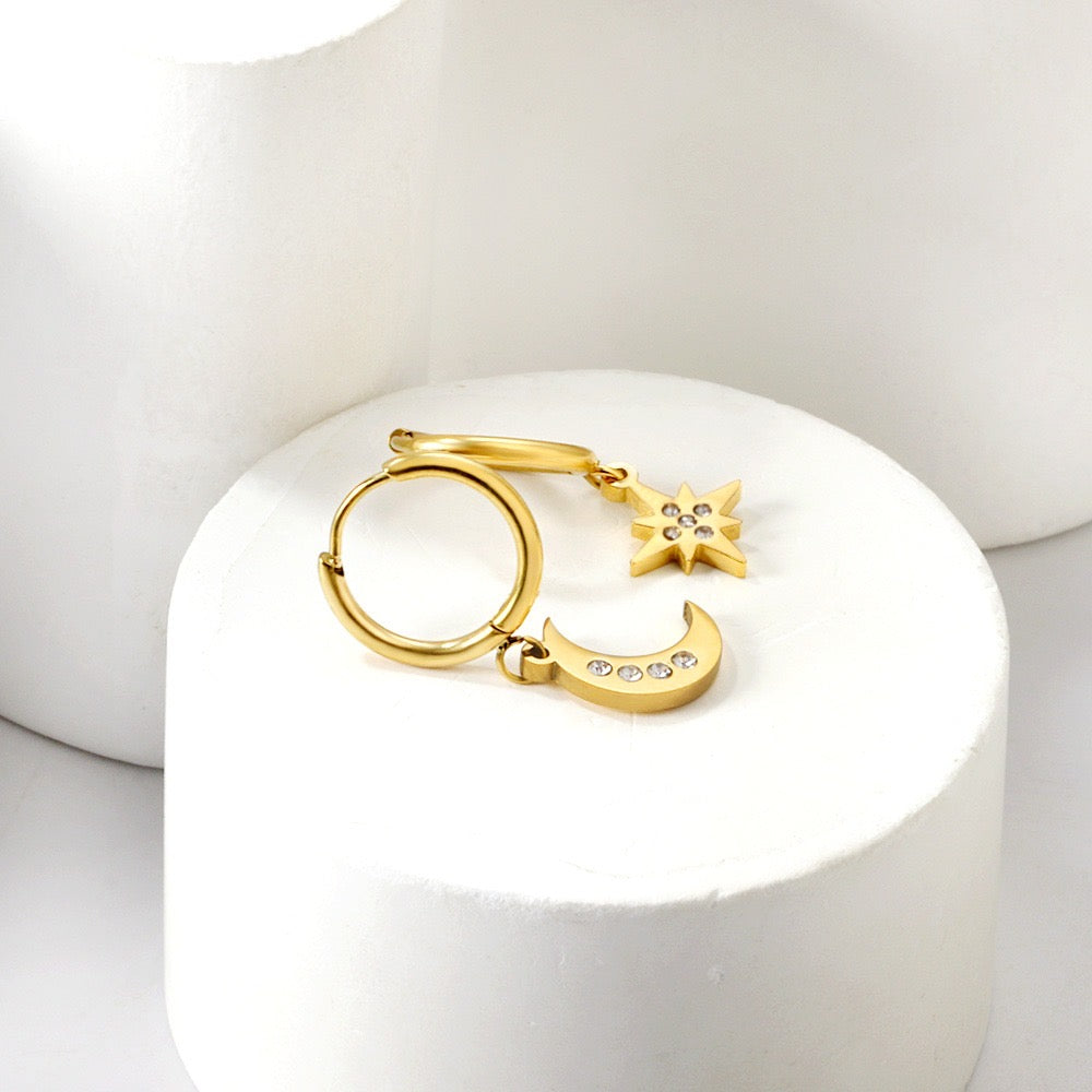 Sparkle Sun & Moon 18K Gold Plated Children's Hoops - Twisty Locks  - Kids and Women Hair Accessories, Fashion Clothing and Jewellery India