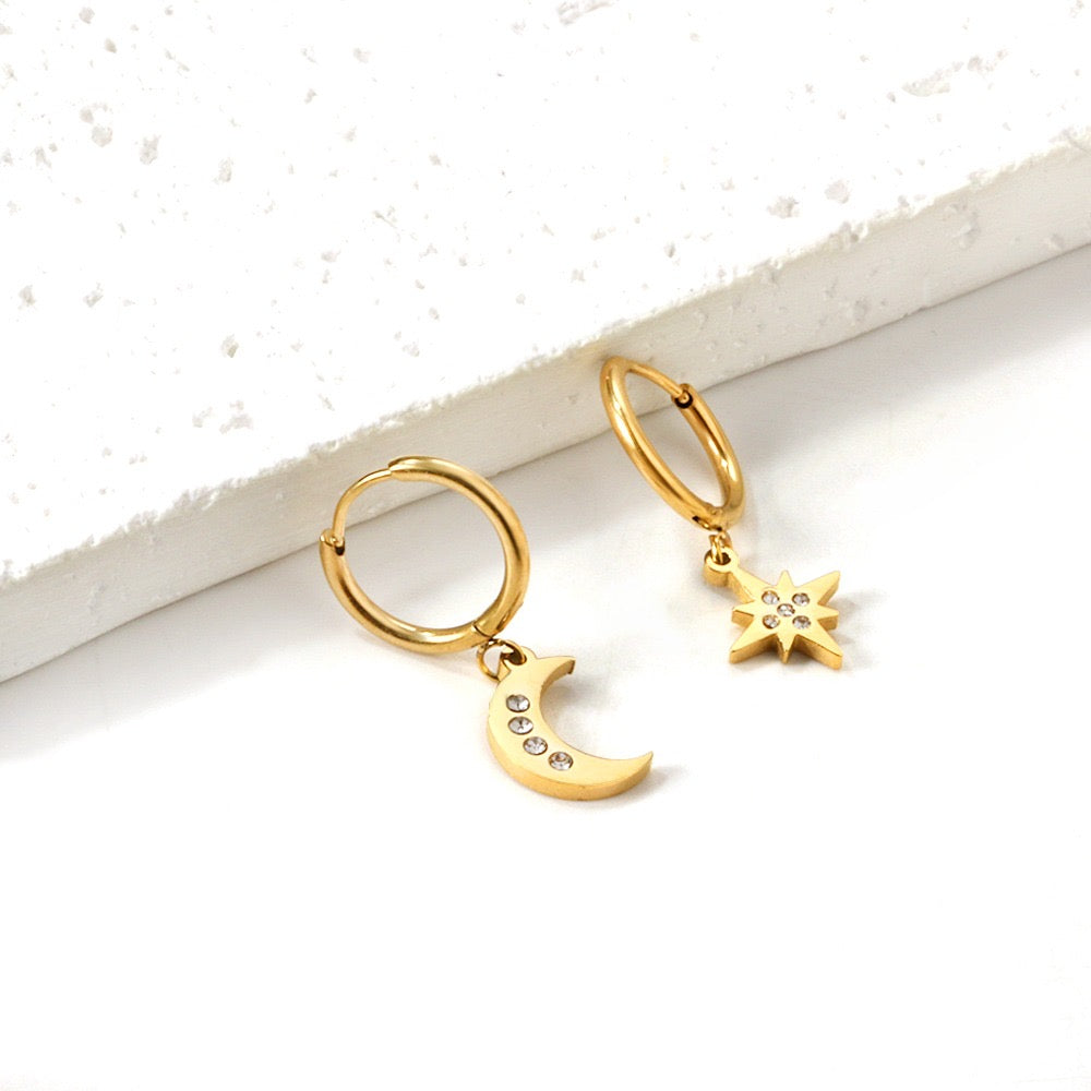 Sparkle Sun & Moon 18K Gold Plated Children's Hoops - Twisty Locks  - Kids and Women Hair Accessories, Fashion Clothing and Jewellery India