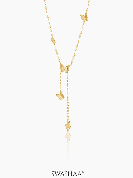 Statement Butterfly Charms 18K Gold Plated Y-shaped Chain Pendant Necklace