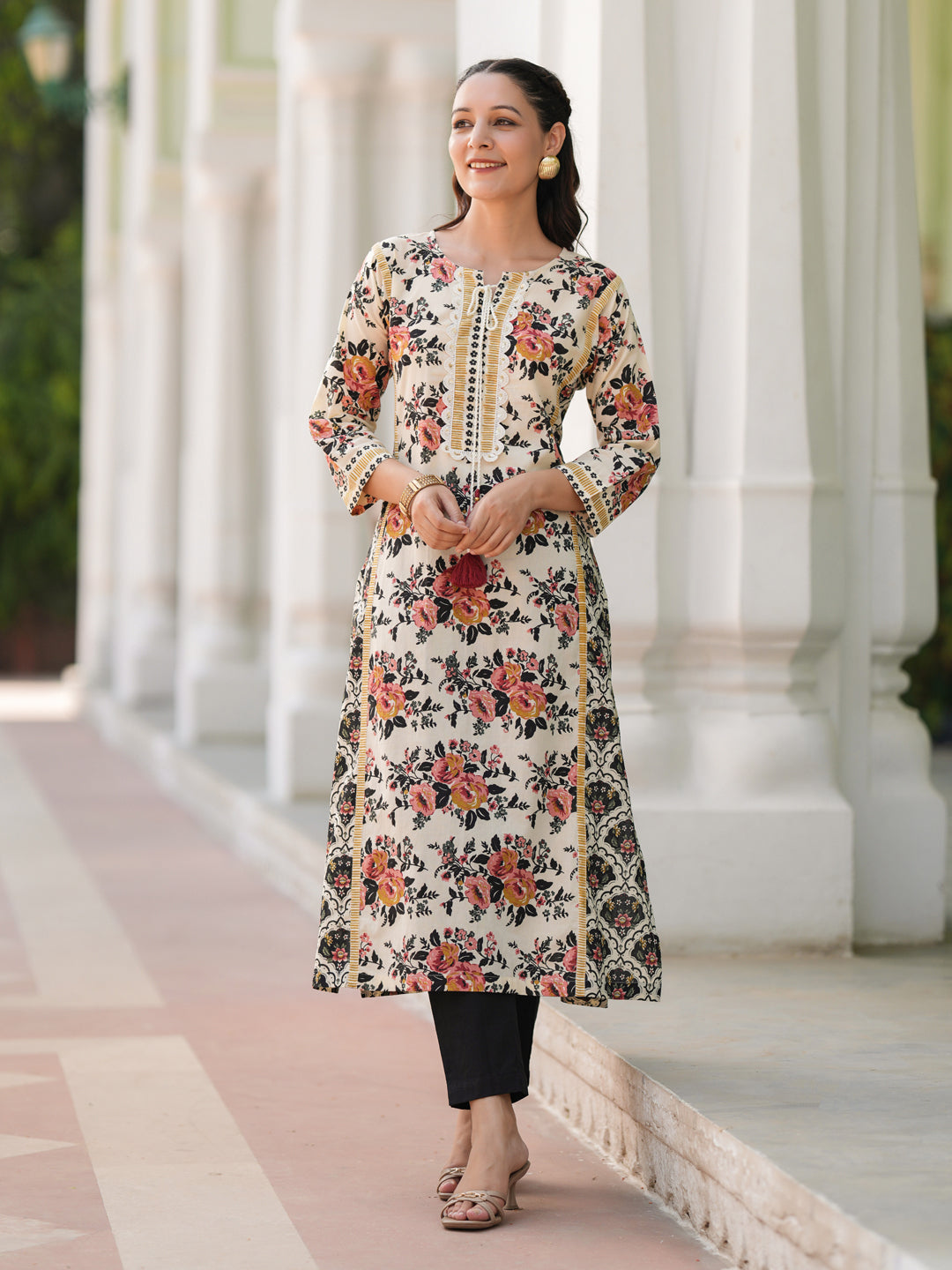 Straight fit cotton kurta floral design