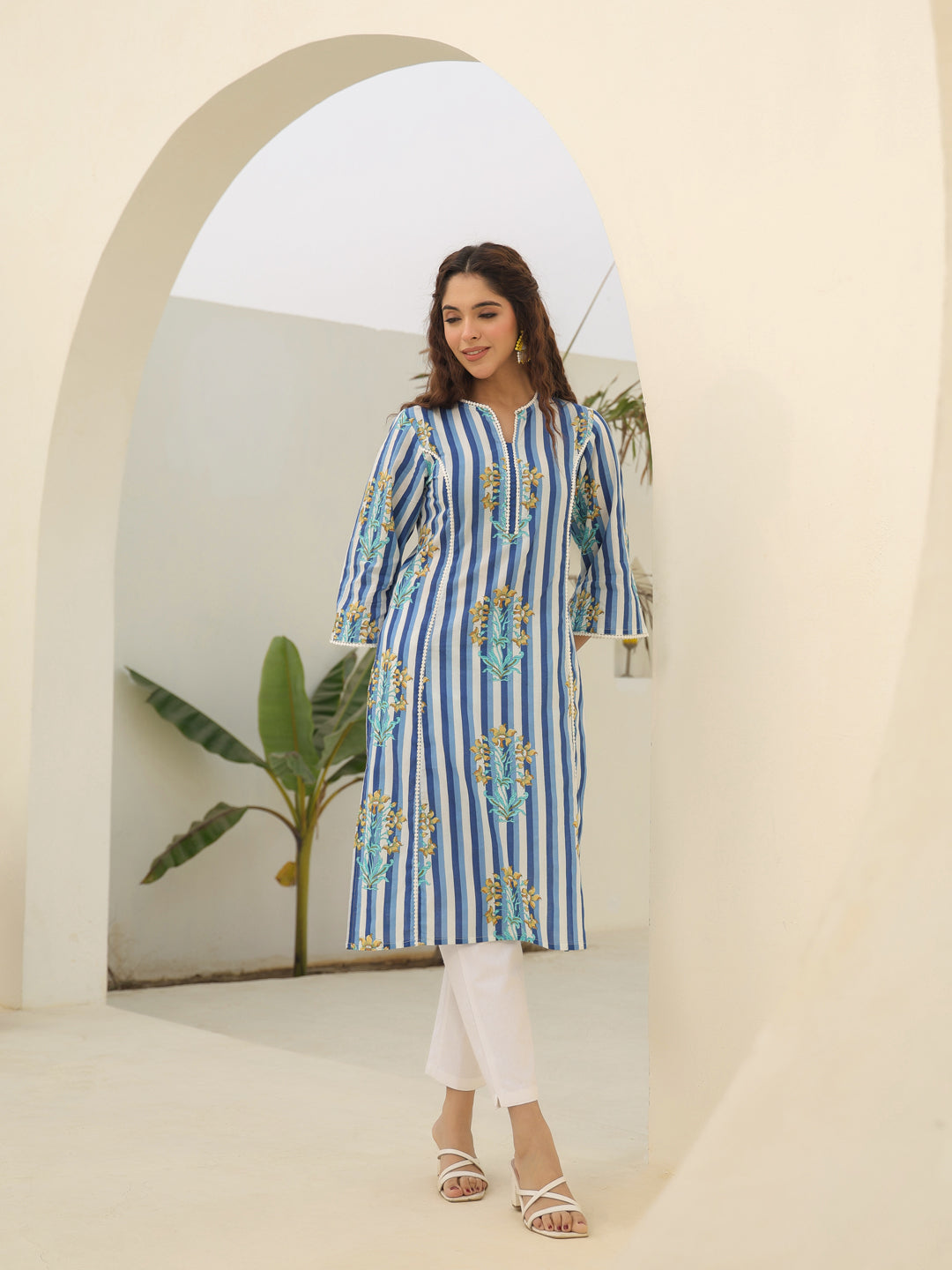 Striped blue ethnic kurta