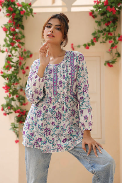 Stylish Purple Floral Print Top