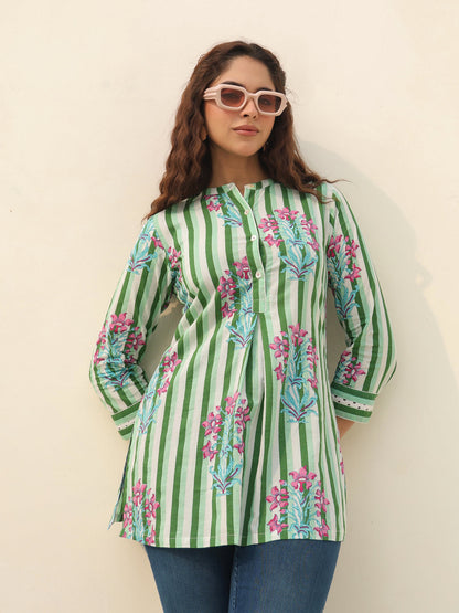 Stylish floral cotton A-line top