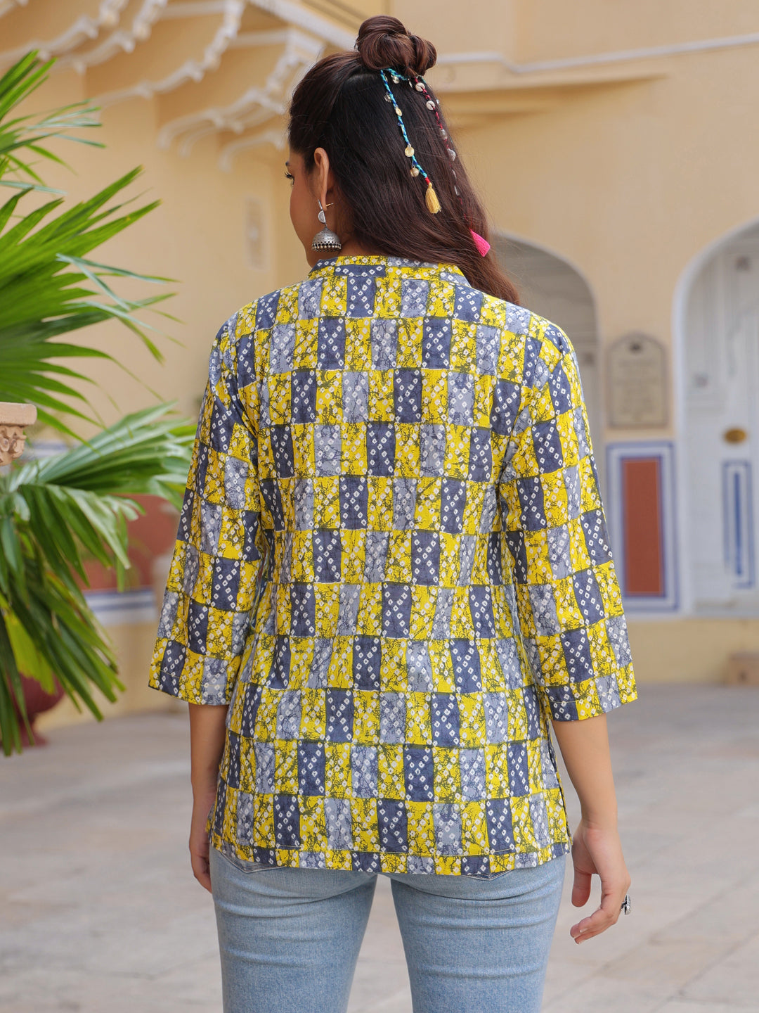 Stylish yellow cotton printed top