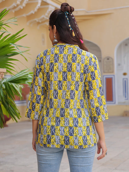 Stylish yellow cotton printed top