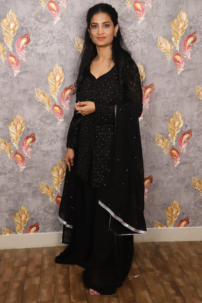 Black Celestial Shine 2-Piece Organza Embroidered Suit For Women & Girls
