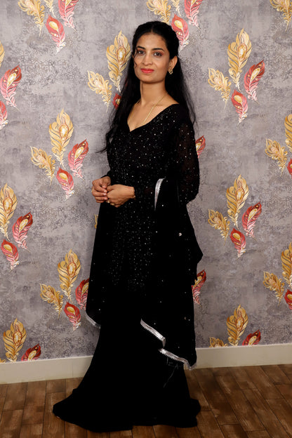 Black Celestial Shine 2-Piece Organza Embroidered Suit For Women & Girls